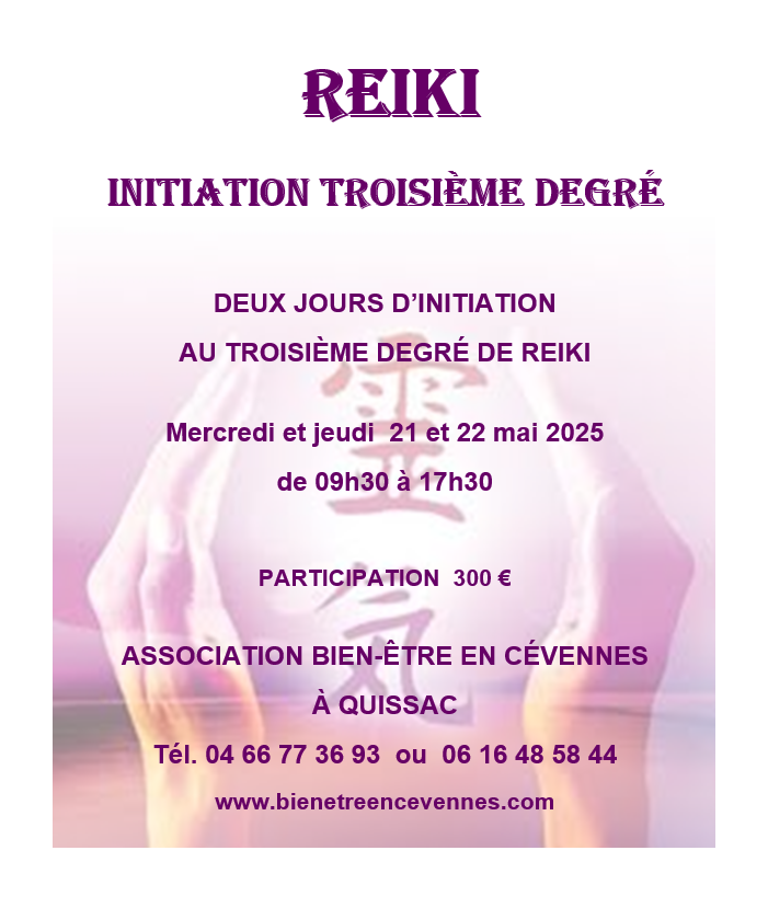 Affiche reiki 3 mercredi et jeudi mai 2026